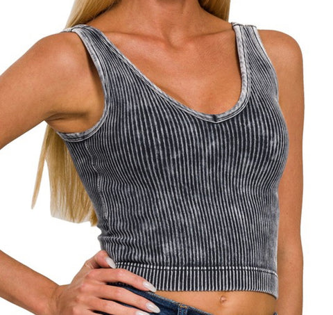 Mineral Washed Padded Crop Tank